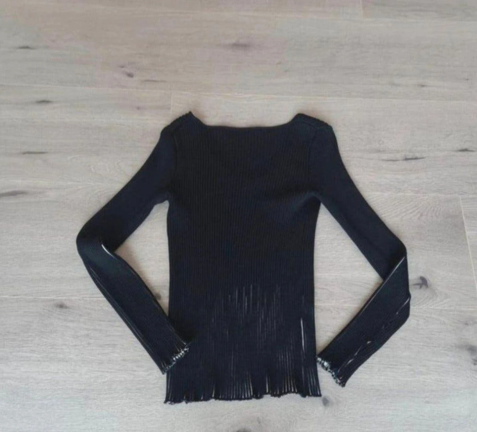Beau ! pull noir à côtes col V détails ouverts M / 38 – photo 2